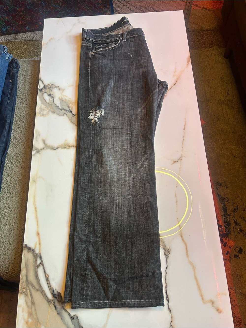 Seven7 Men's Black-Grey Straight Jeans with Distress